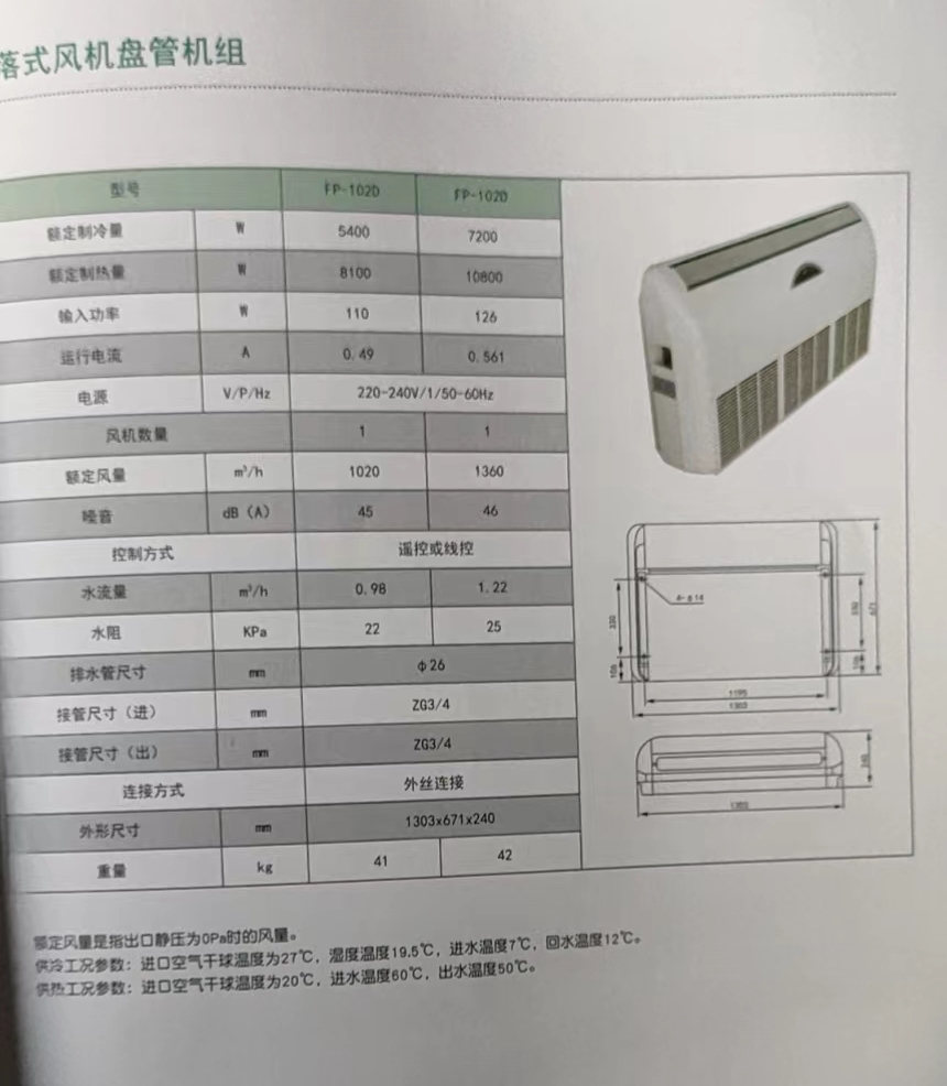 吊落式風機盤管，坐吊式空調器，生產廠家參數/規格(圖2)